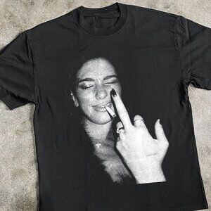 Dua Lipa Vintage Middle Finger WASHED BLACK T-SHIRT